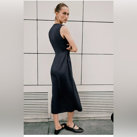 Zara linen belted midi dress - Picture 3 of 6